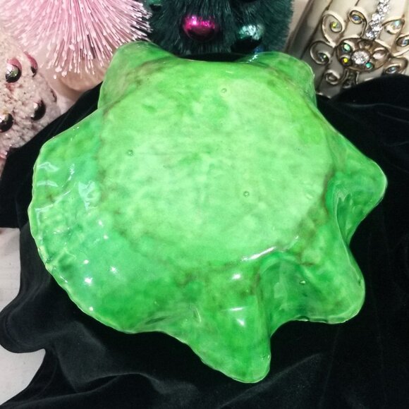 9" Antique Green Lettuceware Cabbage Leaf Majolica Bowl Paste Italy Napoli - Picture 8 of 8